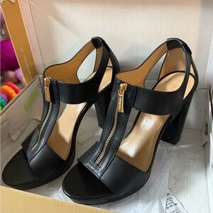 Michael Kors Black Berkley T-Strap Heels with Block Heel